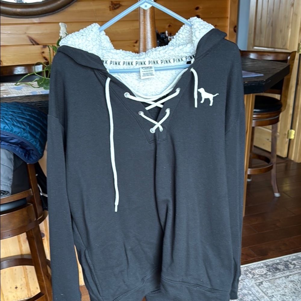 Black Hoodie with White Sherpa Lining